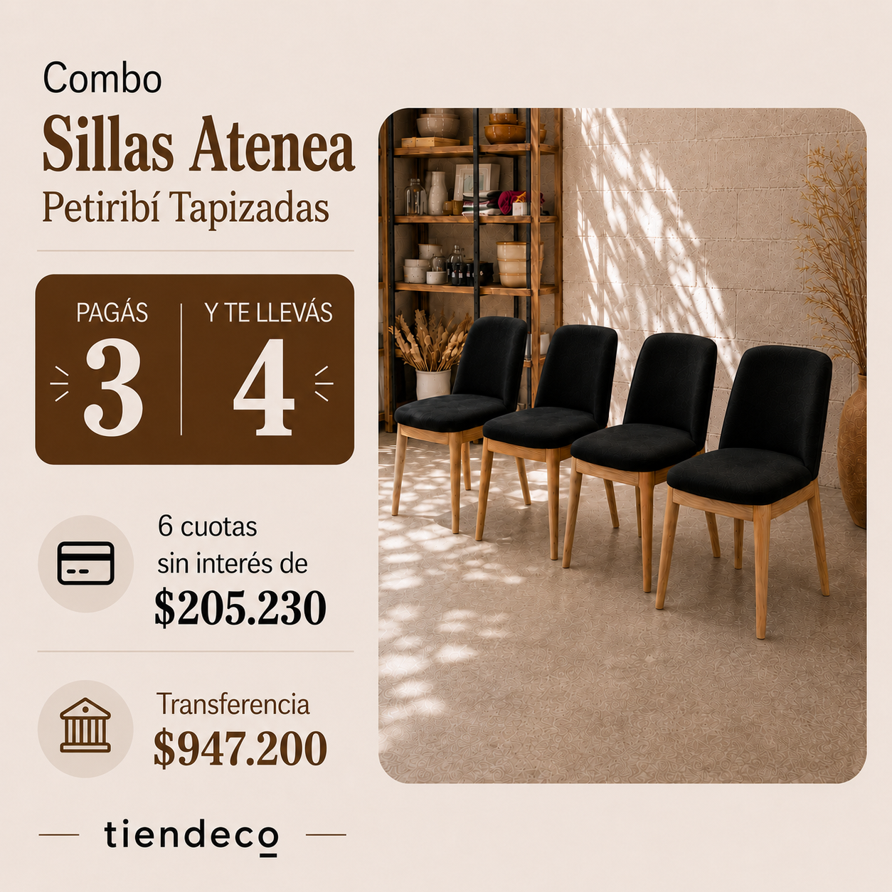 Silla Atenea Tapizada - Madera de Petiribi Macizo