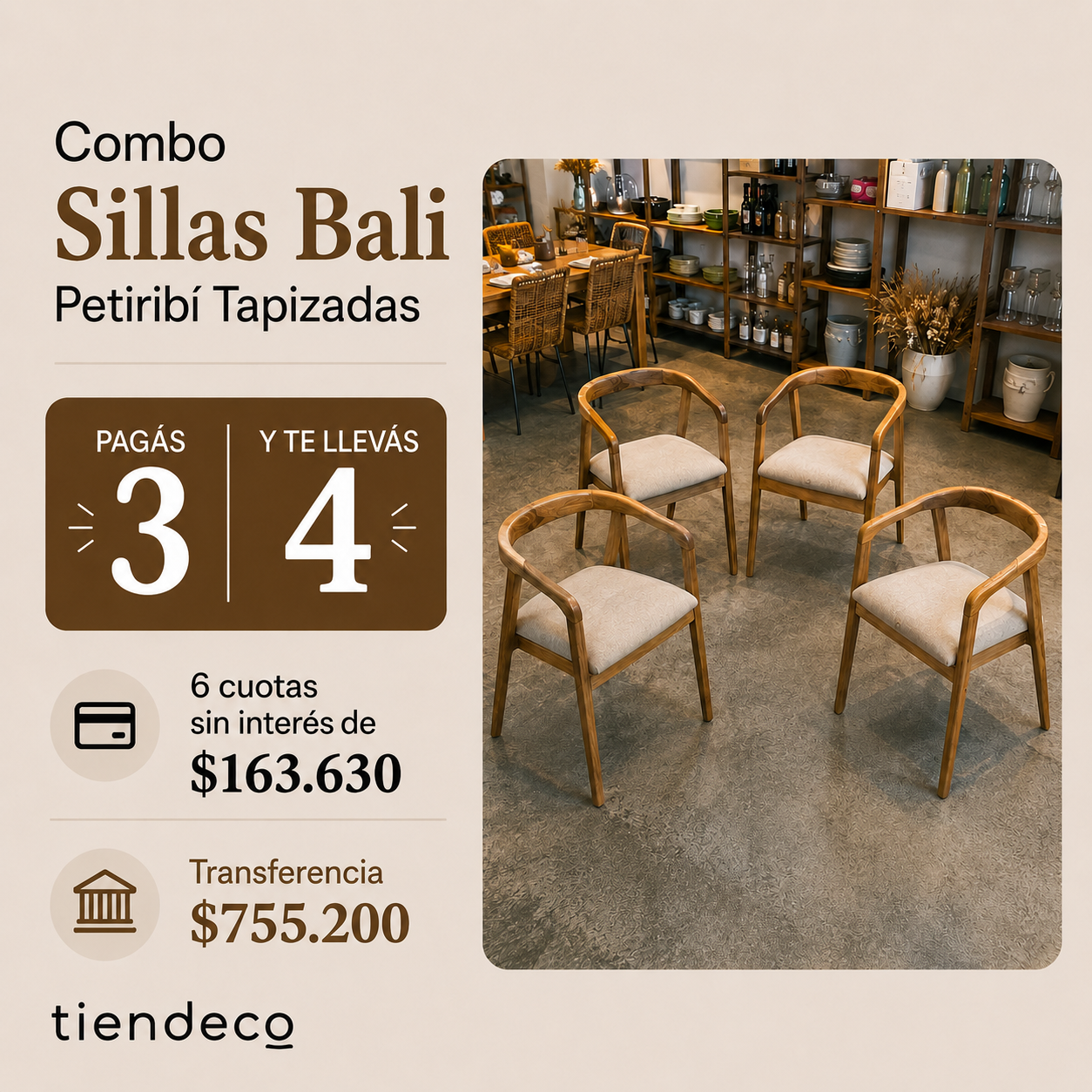 Silla Bali Tapizada - Madera de Petiribi Macizo