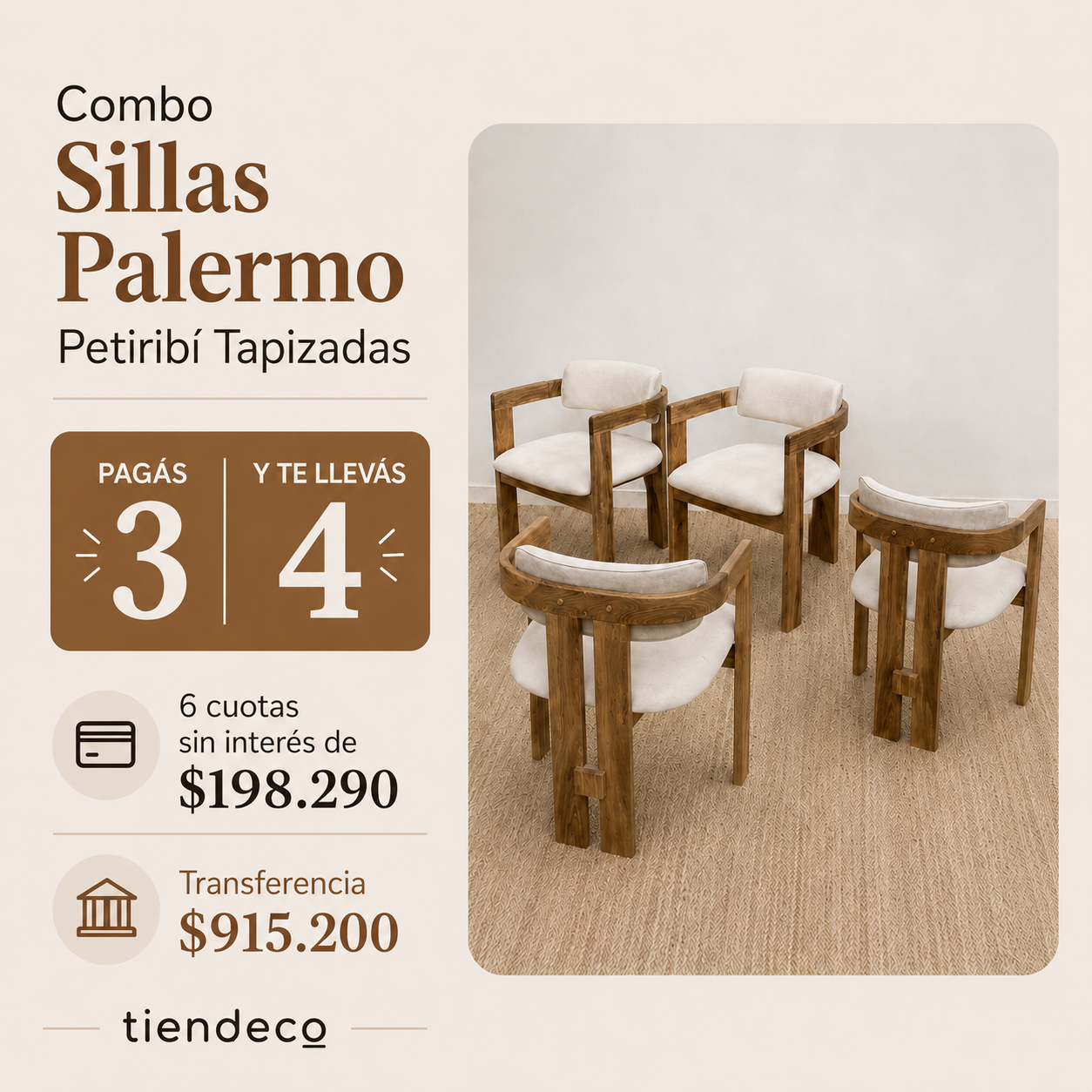 Silla Palermo Tapizada - Madera de Petiribi Macizo